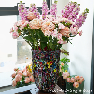 卡罗尔carol花瓣月影琉璃花瓶艺术万花穆拉诺摆件欧式 饰桌面 装