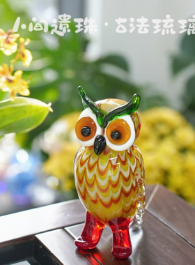 人间遗珠小士兵猫头鹰琉璃摆件