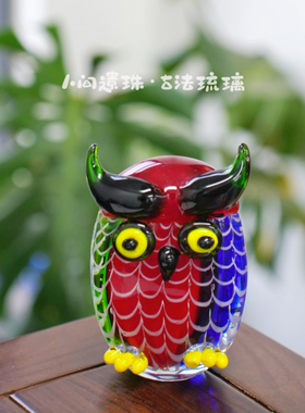 人间遗珠齐刘海琉璃猫头鹰摆件