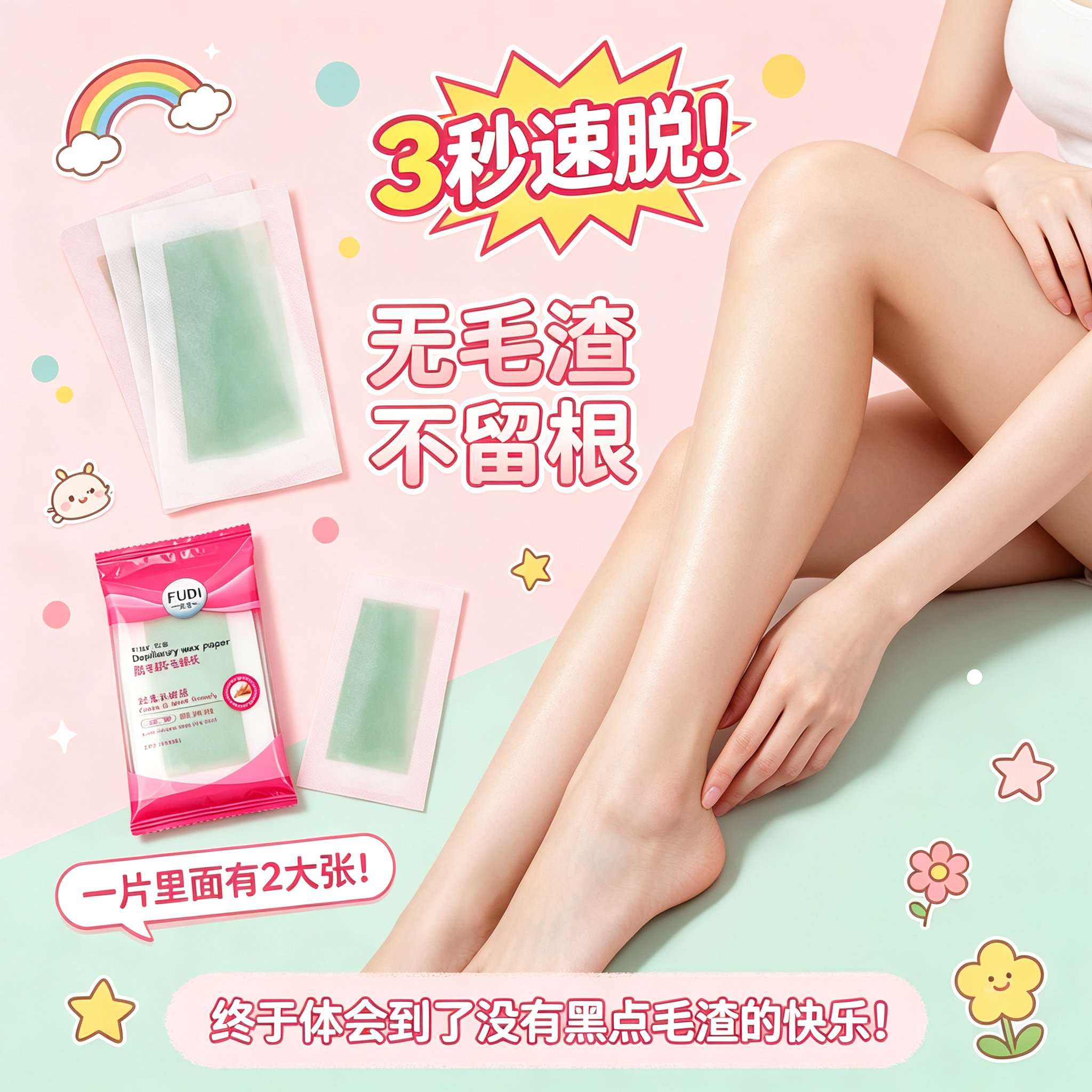 芙迪正品大张脱毛蜡纸全身腋下男女腿毛脱毛久蜜蜡脱毛膏根毛去除