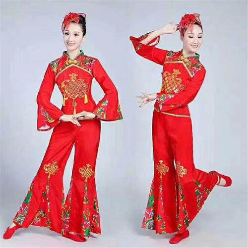 2025新款千禧麻纱大秧歌舞广场舞演出服装喜庆扇子舞腰鼓中国风