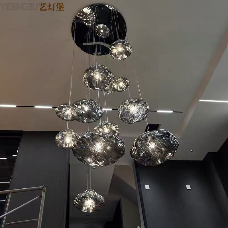 设计师个性异形酒吧楼梯挑空玻璃云朵艺术简约装饰餐厅单头小吊灯