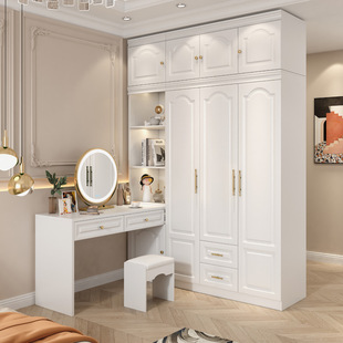 白色儿童连体书桌衣柜一体小户型家用卧室奶油风转角电脑桌梳妆台