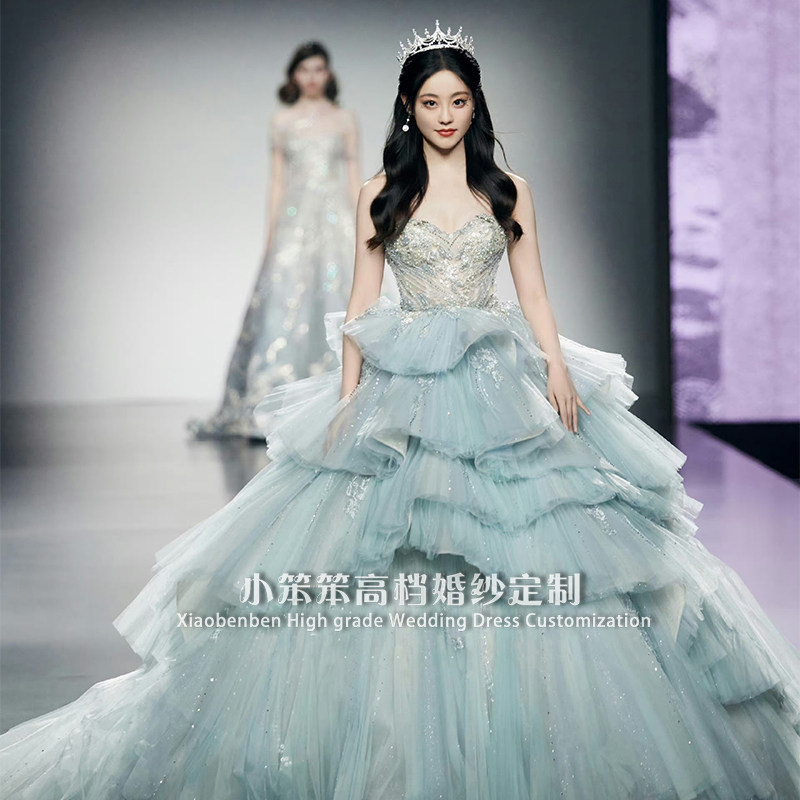 祝绪丹明星同款法式婚纱礼服2023新款重工奢华蓬蓬抹胸主纱定制