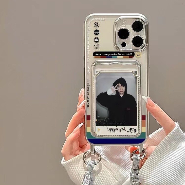 小狗字母彩色条纹放照片适用苹果15promax手机壳iPhone14p新款13卡套12卡通可爱11卡包xr/xs8p防摔7p软