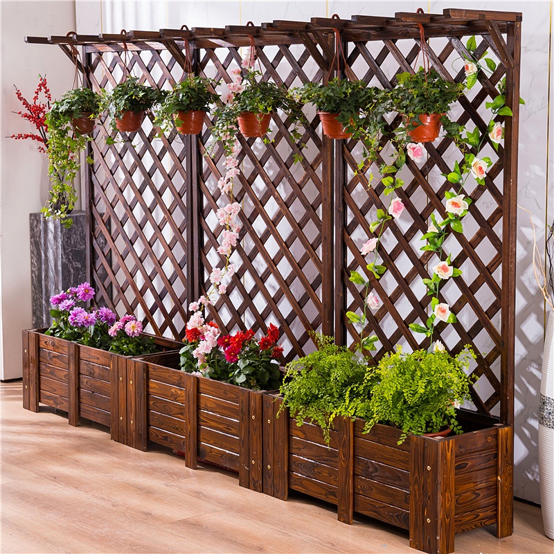 新款外摆花池防腐木栅栏花盆户外花盆架庭院木种植室外木质道路木