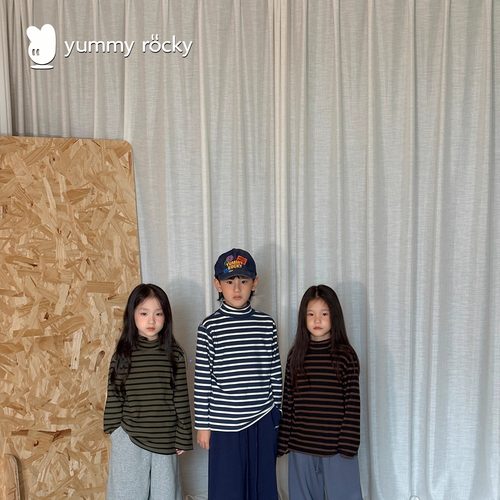 yummyrocky亲子保暖发热德绒A类亲肤上身速暖高领条纹打底