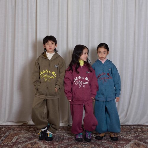 yummyrocky进口机刺绣印花全棉花纱色织加绒卫衣套装