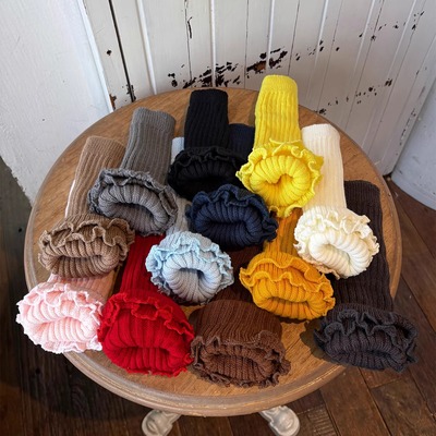 yummyrocky多色大坑条弹力花边百搭保暖袜套