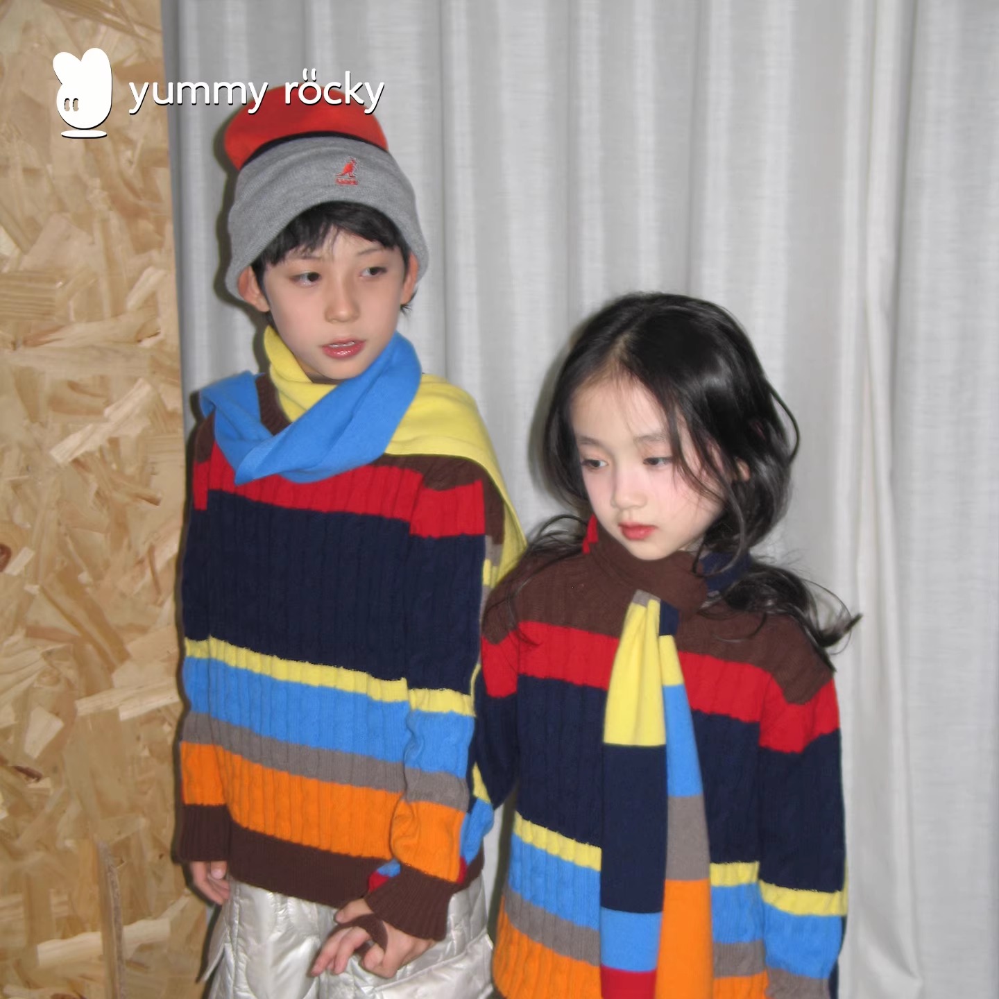 yummyrocky拼接撞色坑条扭绳100羊毛柔软环保套头毛衣