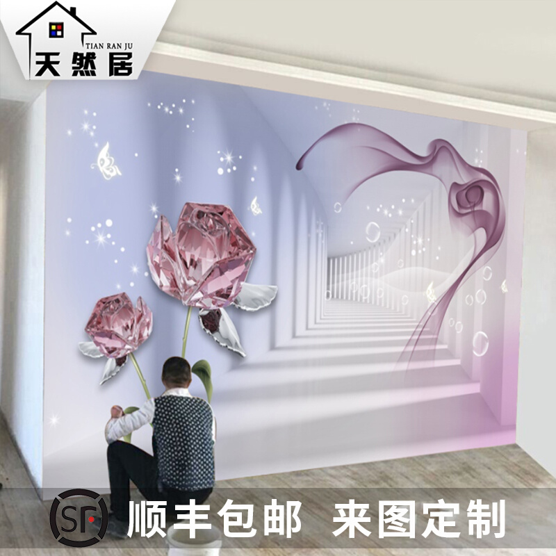 2022年新款网红电视背景墙壁纸墙布客厅玫瑰花壁画卧室影视墙壁布