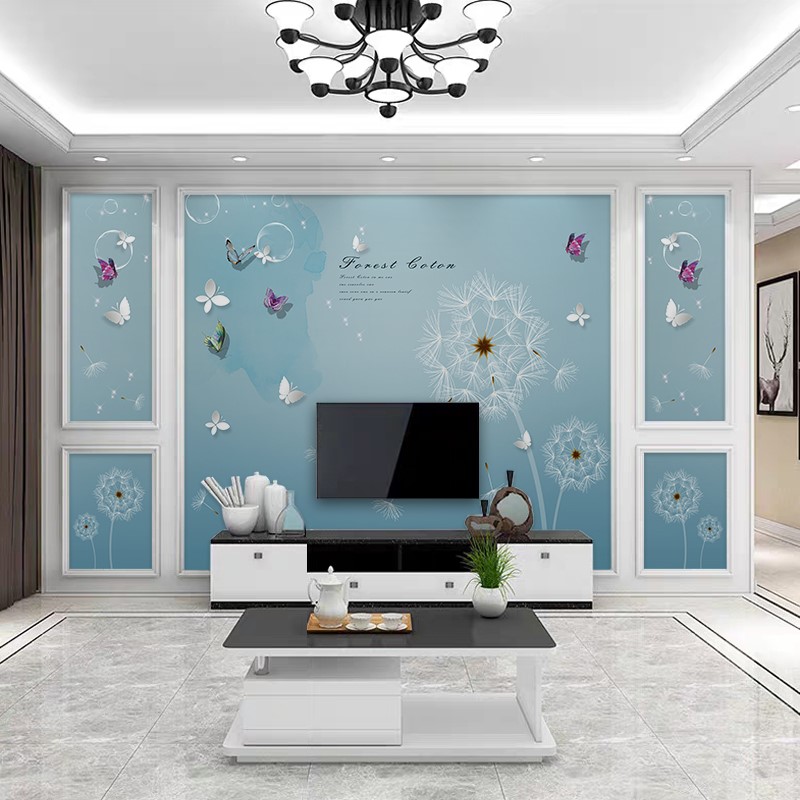 8D五宫格蒲公英电视背景墙壁纸现代简约沙发客厅立体壁画影视墙布