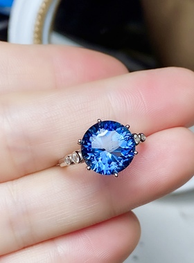 丛利 天然蓝托帕戒指女S925银玫瑰金色时尚经典白金色伦敦蓝宝石