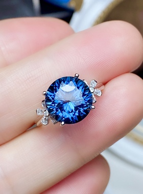 丛利 天然蓝托帕戒指女S925银玫瑰金色时尚经典白金色伦敦蓝宝石