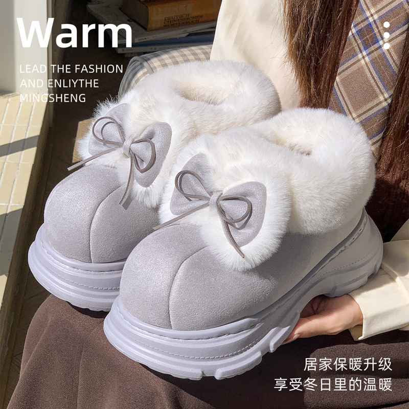 新款时尚百搭蝴蝶结毛口棉鞋