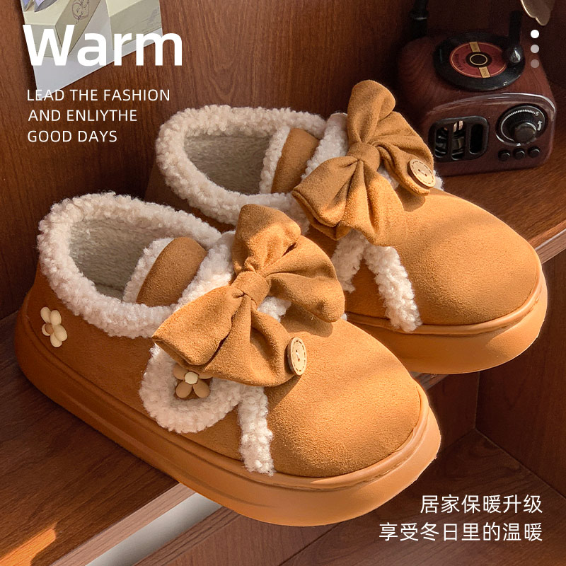 棉拖鞋女生冬季包跟羊羔绒少女感