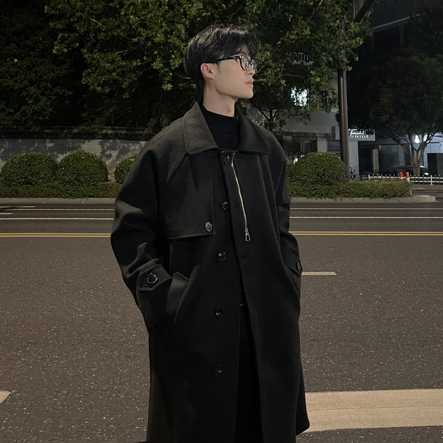 韩系秋季中长款大衣宽松毛呢外套男B345-F121-P125加棉P135,女装短外套,电商B345
