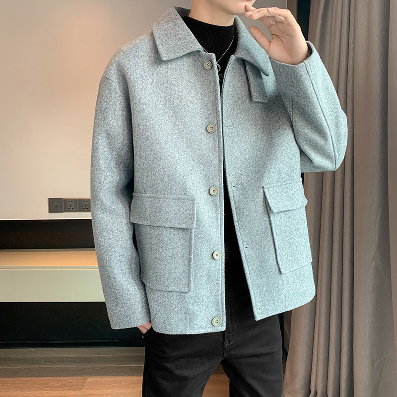 翻领宽松毛呢短风衣帅气外套秋帅气冬季B358-F110-P105,男装风衣,电商B345