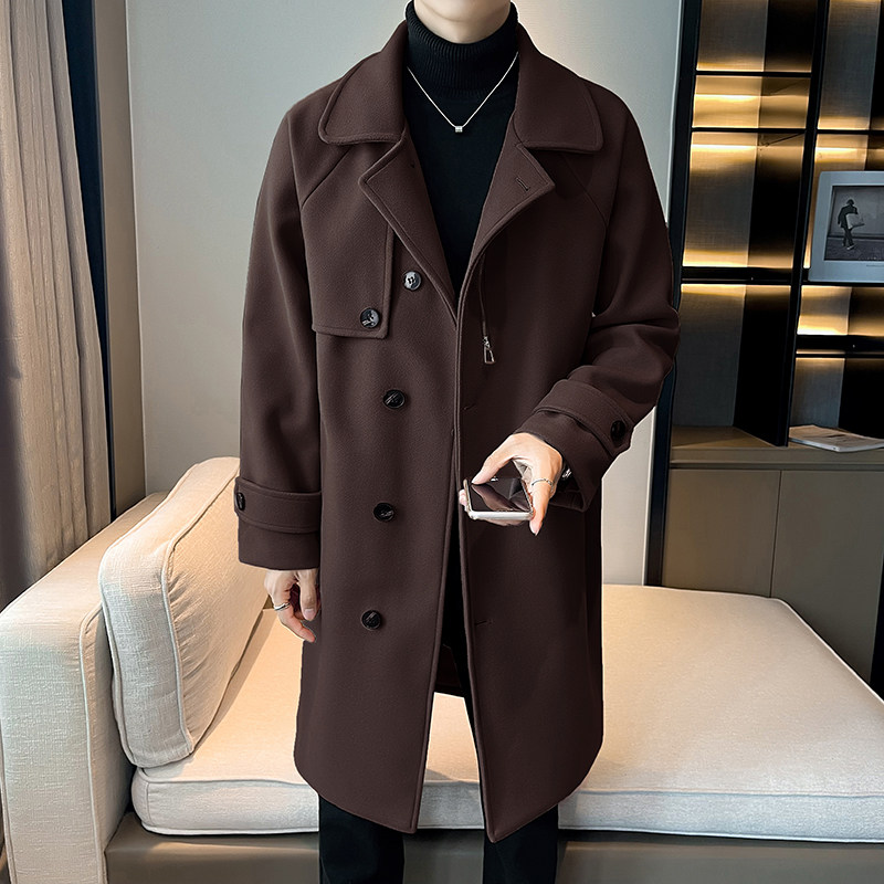 店主风秋冬季中长款大衣男宽松毛呢外套B358-F121-P125加棉P135,男装毛呢大衣,电商B345