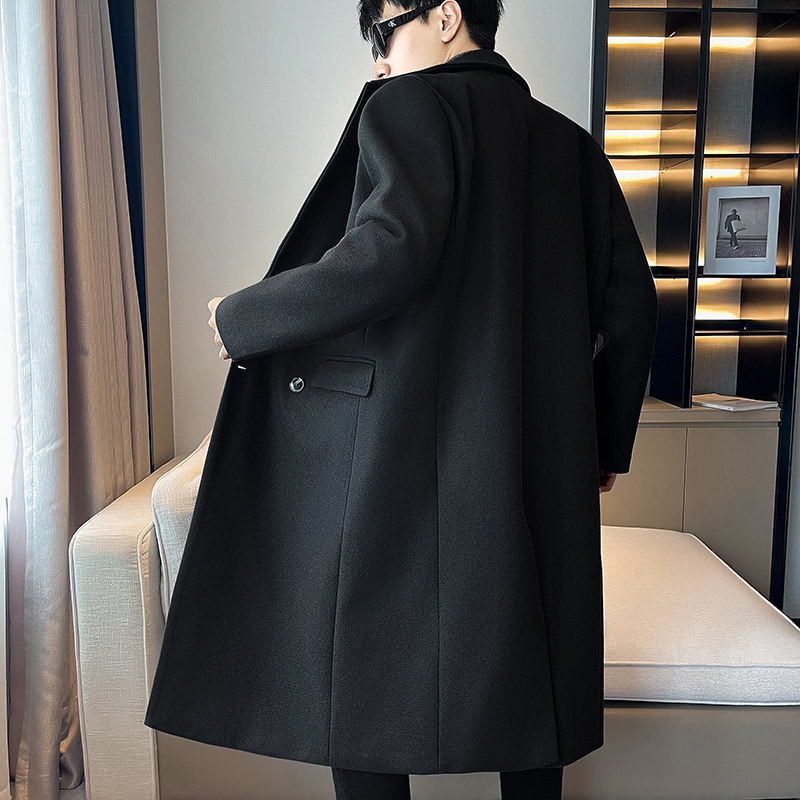 店主风毛呢大衣男宽松加长外套潮流风衣B358-F117-P125加棉P135,男装风衣,电商B345