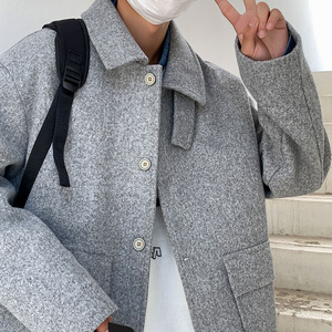 翻领宽松毛呢大衣中长款流行外套秋冬季B345-F110-P105图片