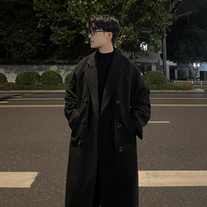 韩系双排扣中长款风衣毛呢大衣帅气男B345-F119-P120加棉P130