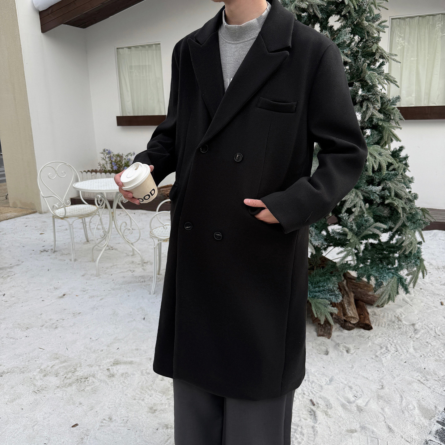 韩系毛呢大衣男士宽松加长外套潮流风衣F117-P125加棉P135,男装风衣,电商B345