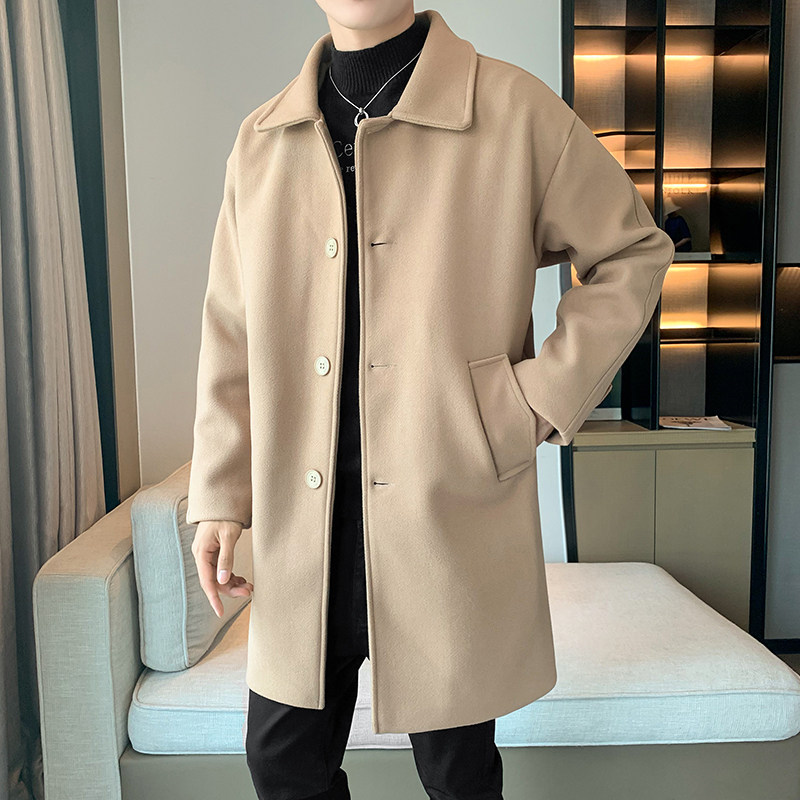 港风冬季加厚风衣中长毛呢外套大衣男B358-F108-P120加棉P130,男装风衣,电商B345