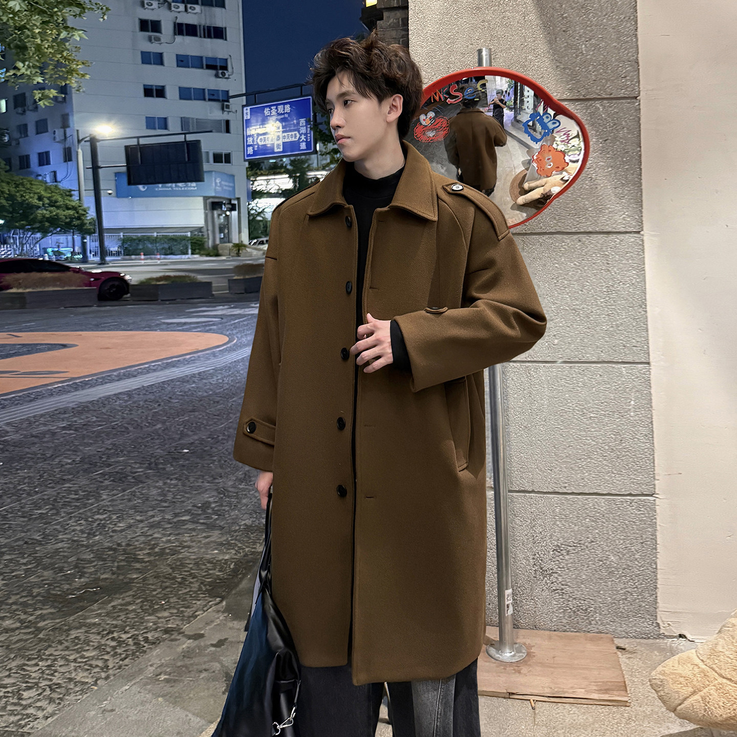 秋冬季中长款风衣宽松呢子大衣外套男潮F112-P125加棉P135,男装风衣,电商B345