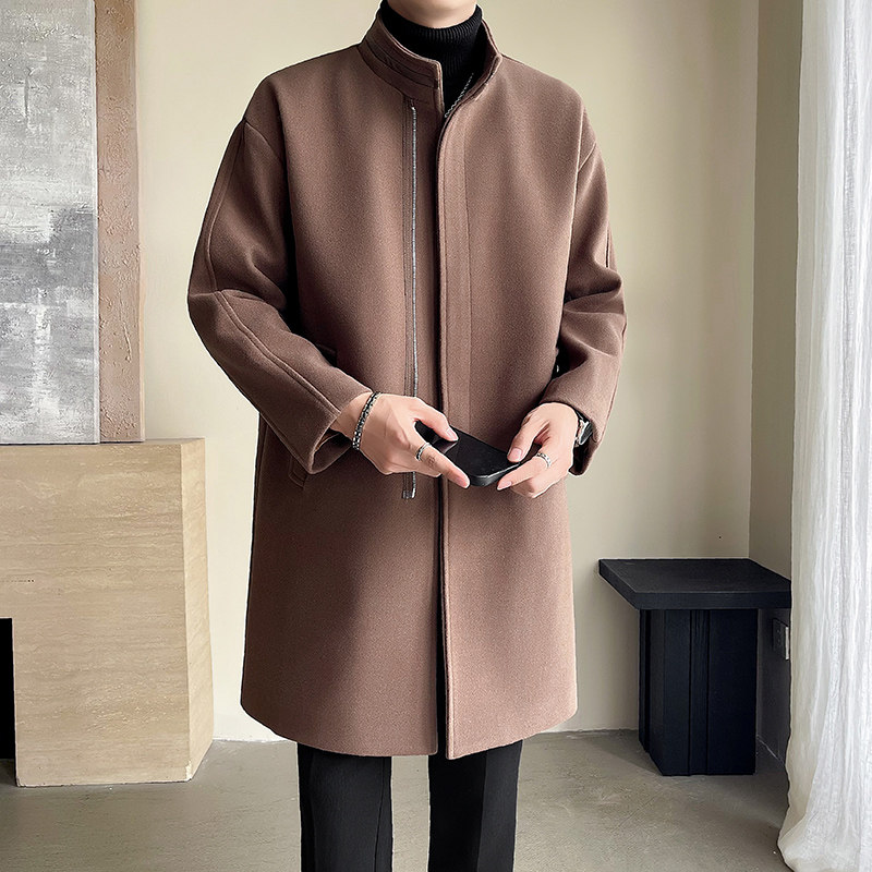 轻奢风过膝毛呢外套加厚男士中长款风衣B358-F113-P120加棉P130,男装风衣,电商B345