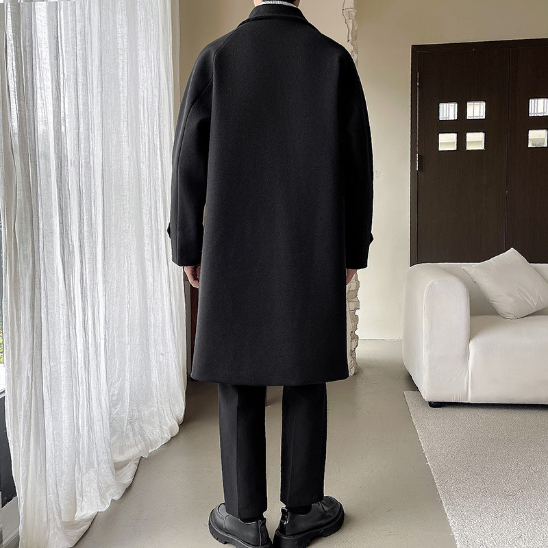 轻奢风秋季中长款大衣男宽松毛呢外套潮B358-F121-P125加棉P135,男装毛呢大衣,电商B345