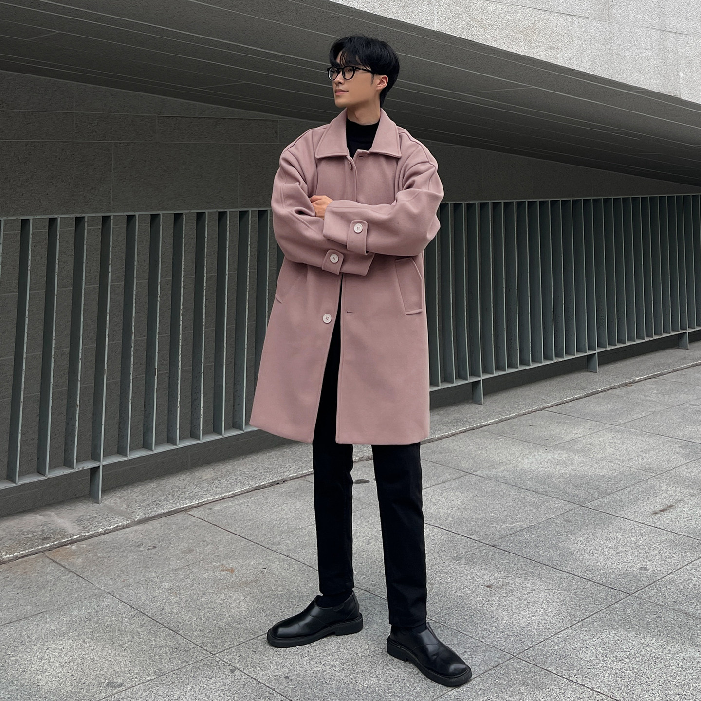 韩系风衣中长毛呢大衣外套男B345-F108-P120加棉P130,男装风衣,电商B345