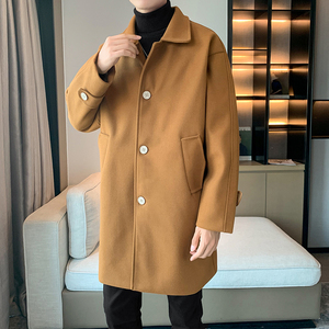 港风冬季风衣中长毛呢外套大衣男B345-F108-P120加棉P130图片