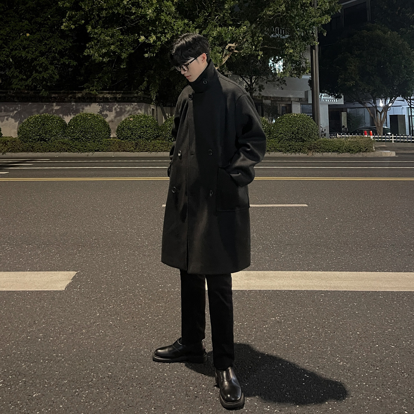韩系宽松双排扣中长款男毛呢大衣秋季B345-F109-P120加棉P130,男装毛呢大衣,电商B345