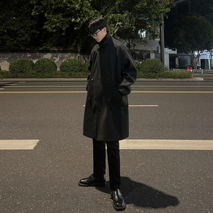 韩系宽松双排扣中长款男毛呢大衣秋季B345-F109-P120加棉P130图片
