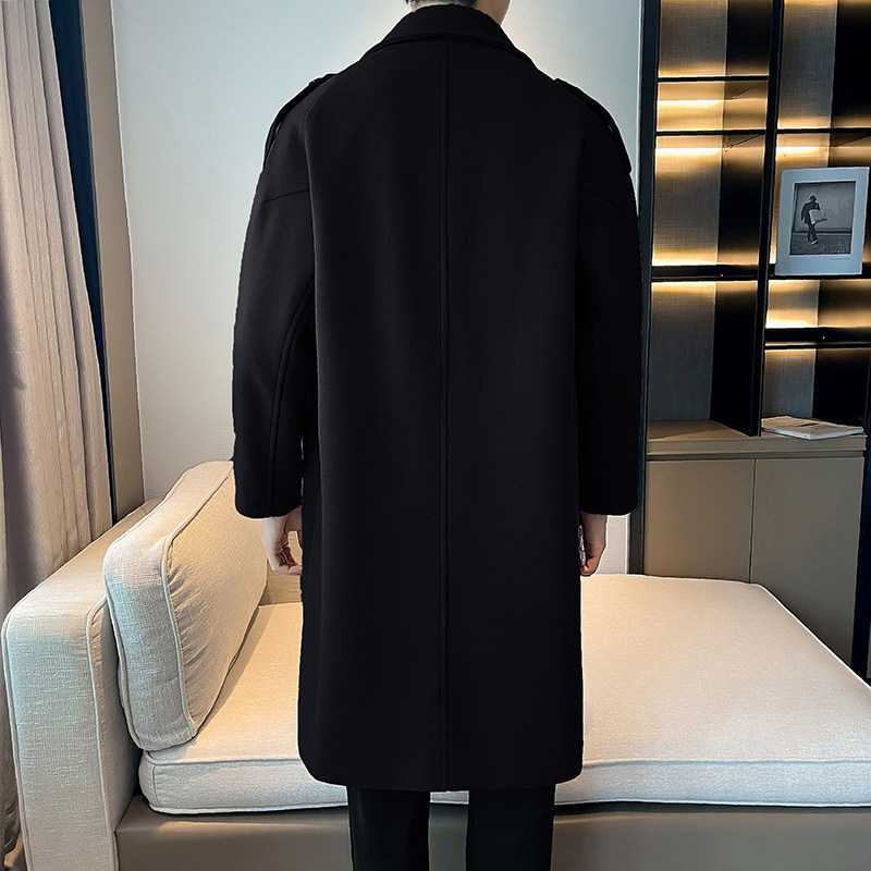 中长款风衣宽松过膝呢子大衣加厚外套男B358-F112-P125加棉P135,男装风衣,电商B345