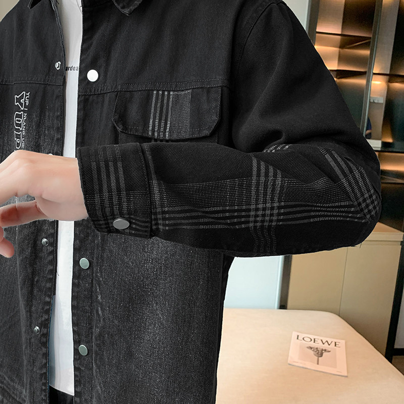 店主风刺绣纯棉夹克男秋季假两件牛仔外套B345-JK02-P130,男装工装外套,电商B345