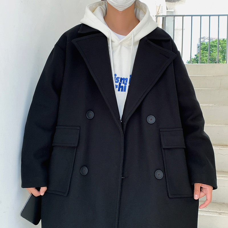 双排扣港风中长款宽松潮流毛呢大衣秋季B358-F109-P120加棉P130，男装毛呢大衣，电商B345