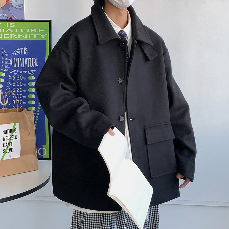 翻领宽松毛呢大衣中长款流行外套秋冬季B345-F110-P105,男装毛呢大衣,电商B345