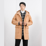 秋宽松牛角扣中长款加棉毛呢大衣连帽风衣潮F60-P125加棉P130，男装风衣，电商B345