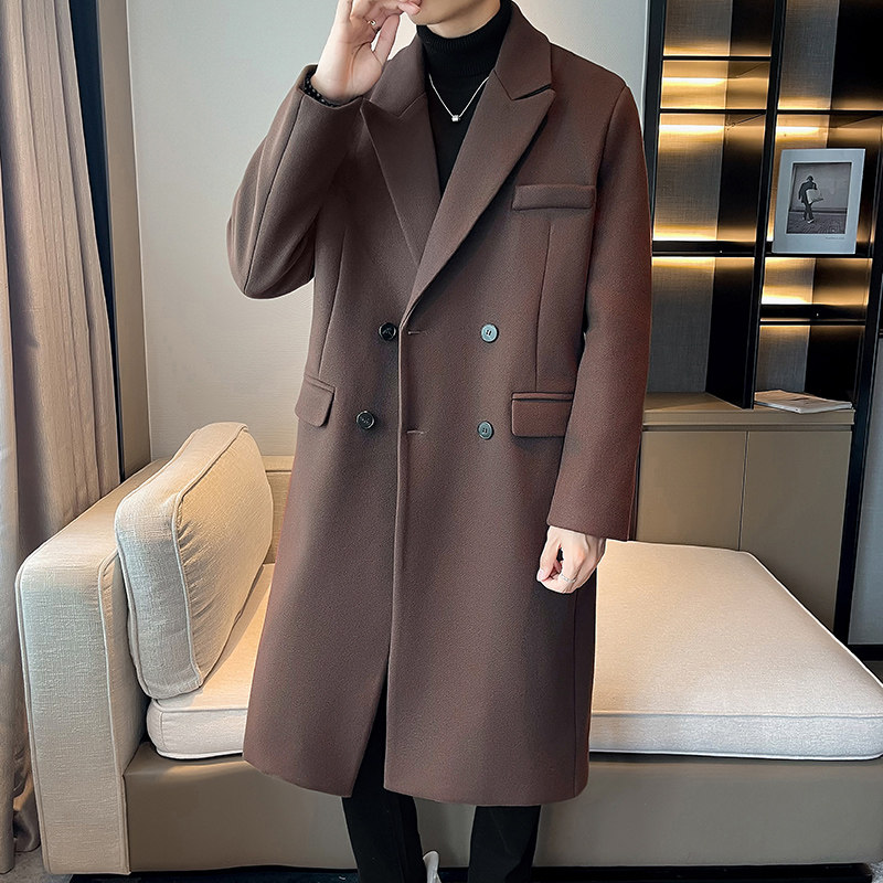 店主风毛呢大衣男宽松加长外套潮流风衣B358-F117-P125加棉P135图片