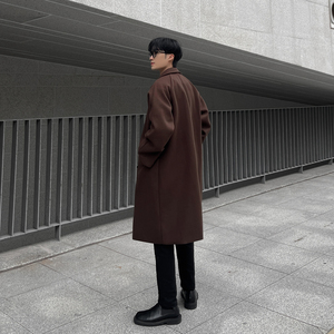 韩系双排扣中长款风衣毛呢大衣帅气男B345-F119-P120加棉P130图片