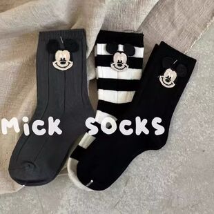 儿童袜子春秋棉袜男童女童韩版中筒袜可爱米奇纯色童袜冬宝宝棉袜