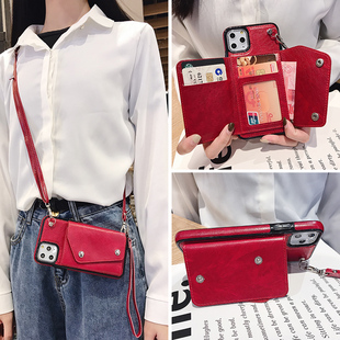 ins简约 挂绳11高档皮质插卡适用新款 明星同款 苹果11手机壳零钱包女iphone11pro可背带斜挎苹果11promax限量版