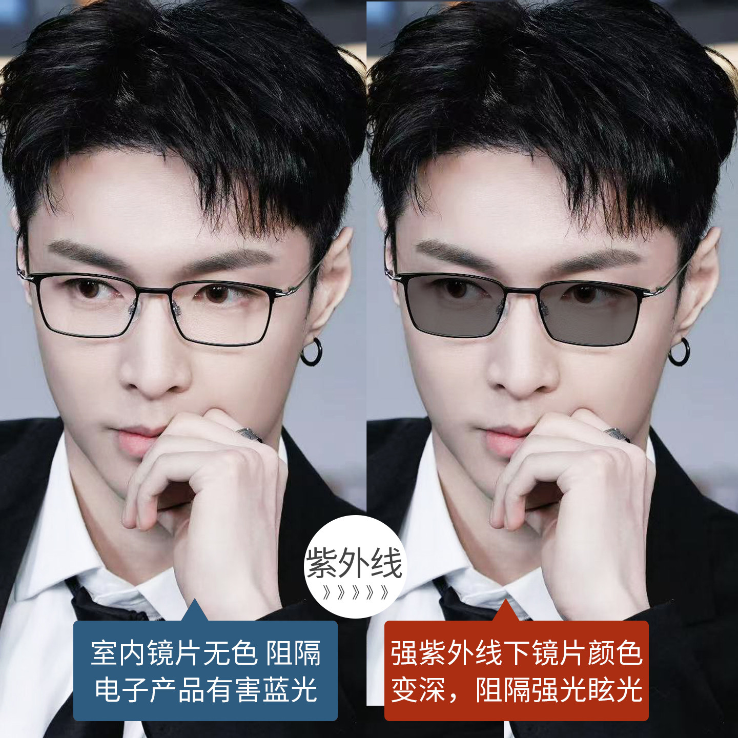 自动感光变色眼镜男款纯钛框