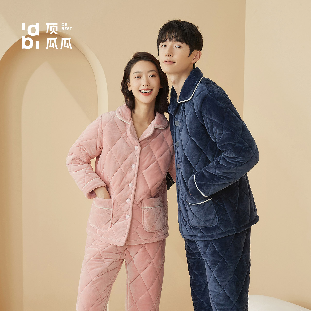 顶瓜瓜秋冬长袖女睡衣三层夹棉加厚男家居服套装顶呱呱情侣睡衣_虎窝淘