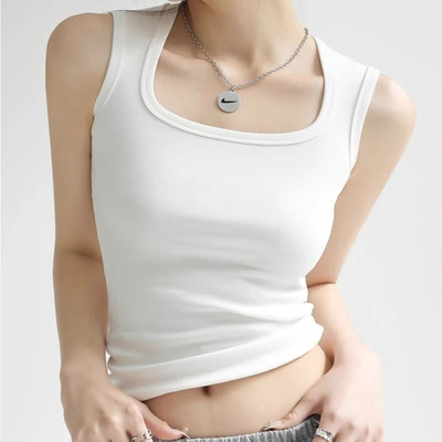 简约基础款方领纯色无袖背心女春夏季新款修身显瘦外穿美背打底衫