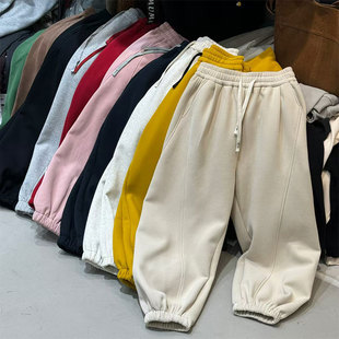 加厚运动休闲裤 女欧货高腰束脚裤 子 宽松红色加绒保暖卫裤 2025冬季