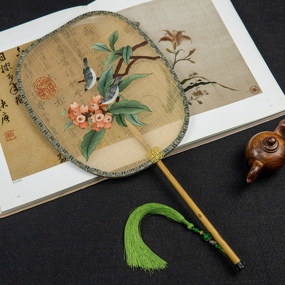 苏绣缂丝团扇子成品老刺绣古典故宫文创汉服配饰非物质文化遗产