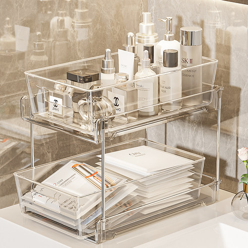 桌面化妆品收纳盒子面膜置物架抽屉透明梳妆台镜柜护肤品神器架子